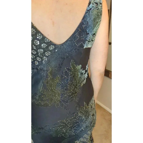 Iridescent Gray Velvet Hand Beaded Lux Evening Gown - Picture 15 of 16